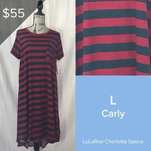 NWT L Red & Green Stripe Lularoe Carly Dress